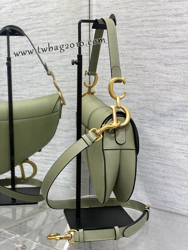 Dior专柜新款迪奥顶级原单原厂皮抹茶绿大号经典马鞍包 djfk1078